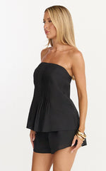 Mardie Two Piece Set - Pin Tuck Strapless Top and Short Set in Black