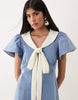 Sister Jane Kasos denim bow detail short sleeve mini dress in light blue