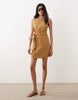 Mango boat neck belted sleeveless mini dress in brown