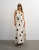 Topshop premium linen blend halter neck wrap maxi dress in natural mono polka dot print
