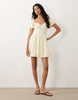 Gina Tricot puff short sleeve flower embroidered mini dress in buttermilk yellow