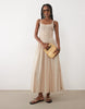 Abercrombie & Fitch scoop neck dipped waist maxi dress in brown stripe