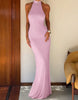 Tiger Mist x Em Venz Maddy high racer halterneck open back drape detail maxi dress in pink