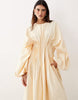 ARRANGE pleated waist long sleeve maxi dress in buttermilk