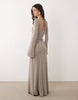 crochet look fabric long angel sleeve maxi dress in in monochromatic stripes