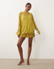 lace mini dress with blouson sleeve and hem detail in green