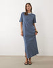 short sleeve T-shirt maxi dress in navy striped print