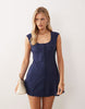 square neck button down mini sundress in navy