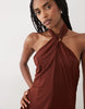 Mango halterneck maxi dress in brown