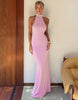 Tiger Mist x Em Venz Maddy high racer halterneck open back drape detail maxi dress in pink
