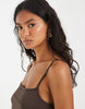 PIECES babydoll cami mini dress in chocolate brown