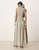 crinkle scoop neck maxi sundress with shirred waist in sage