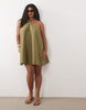 Curve poplin halter neck swing mini sundress in olive