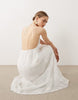 SNDYS linen look textured floral beaded detailing plunge halterneck maxi dress in white