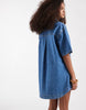 denim boxy shirt dress with pocket detail in mid blue
