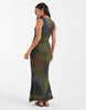 Vero Moda Petite sleeveless seam front mesh dress in brown and green swirl print