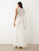 draped batwing asymmetric one sleeve maxi dress in ivory