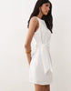 Mango boat neck belted sleeveless mini dress in cream