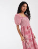 Vero Moda shirred bodice puff sleeve tiered midi dress in red gingham print