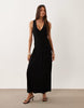 Mango v-neck ruched maxi dress in black