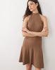 textured halter neck mini dress in brown
