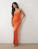 plissé contrast twisted strapless maxi dress in orange