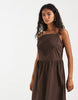 Object poplin cami midi dress with crochet patch detail in chocolate