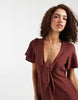 Vero Moda crinkle textured woven tie front mini dress in Andorra red