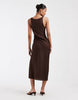 & Other Stories draped asymetric linen maxi dress in dark brown
