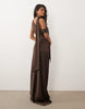 Six Stories Bridesmaid satin drape detail one shoulder maxi dress in chocolate