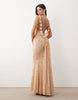 Oh Polly premium embellished open-back floral detailing maxi dress in almond