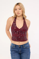 Motel Cosio Halter Top Mix Sequin Red