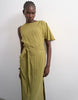 Topshop asymmetric sleeve tie waist cupro maxi dress in khaki