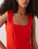 square neck seam detailing mini dress in red