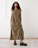 COLLUSION multi channel midi dress in green plaid