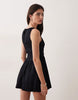 waisted v-neck mini sundress with seaming details in black