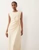 Mango linen mix tie waist sleeveless midi dress in butter yellow