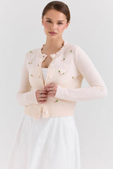 cream lambswool rose embroidered cardigan