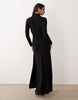slinky drape maxi dress with trim detail in black