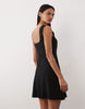 square neck seam detail mini dress in black