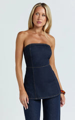 Tianna Top - Strapless Longline Denim Top in Indigo Wash