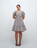Noisy May Curve tiered seersucker mini dress with open tie back in chocolate gingham