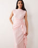 ruched side plisse maxi dress with frill detail in baby pink