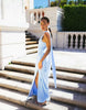 slinky maxi dress with scarf detail in pale blue