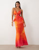 Wanderdoll Lola halterneck ruffle cut out detail maxi dress in pink ombre