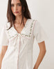 Brave Soul button front mini tea dress in off white with oversized collar and embroidery detail