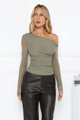 Glow Up After Dark Mesh Long Sleeve Top Sage