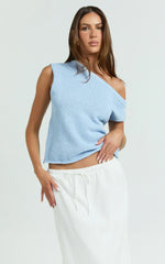 Marilou Top - Knit Off Shoulder Top in Pale Blue