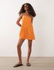 cotton linen bandeau mini sundress in tangerine orange