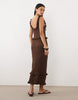 Miss Selfridge frill detailing crochet midaxi dress in chocolate